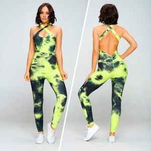 Tie-Dye Athletic Jumpsuit black and green